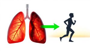 One healthy lung and one unhealthy lung and an arrow pointing to a healthy runner