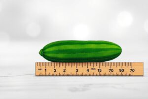 a small cucumber beside a ruler