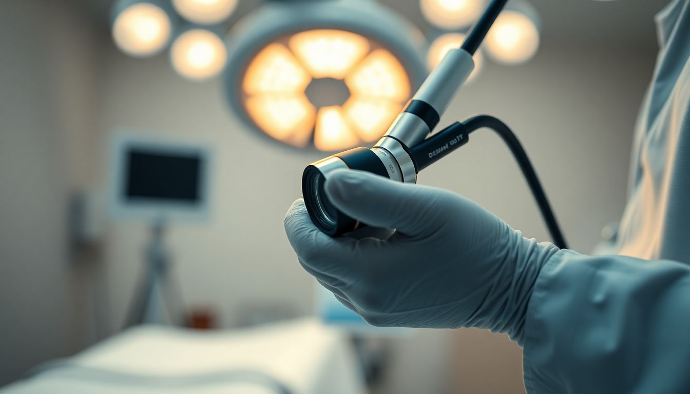 Urologist performing minimally invasive UroLift procedure for enlarged prostate (BPH) relief using a cystoscope in clinic