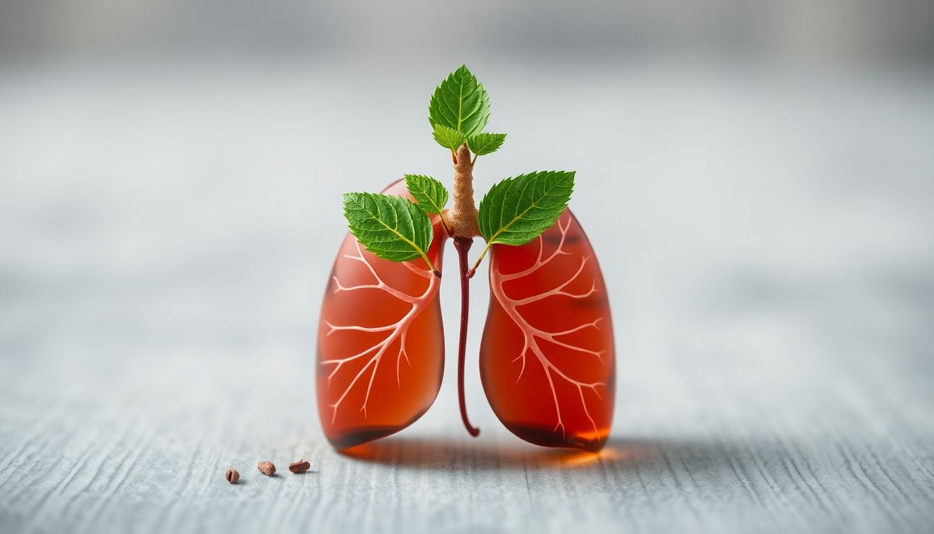 Mullein leaf tea and tincture with lungs illustration, showing herbal benefits for cough and congestion relief