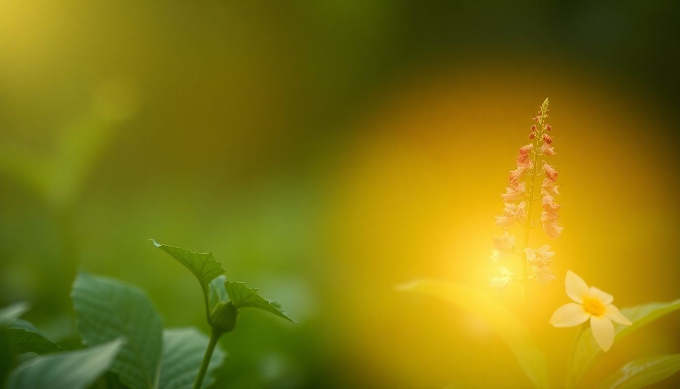 Adaptogenic herbs like Ashwagandha, Schisandra, and Holy Basil arranged with a glowing thyroid illustration in the background.