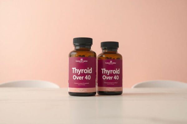 💊 Best Thyroid Supplements for Women Over 40 (Expert Buyer’s Guide) Thyroid supplement bottles displayed with a glowing thyroid illustration, representing the best thyroid supplements for women over 40.