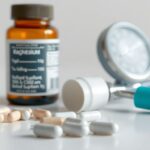 Natural supplements and prescription medication on a white table beside a stethoscope, symbolizing safe combination for blood pressure health.