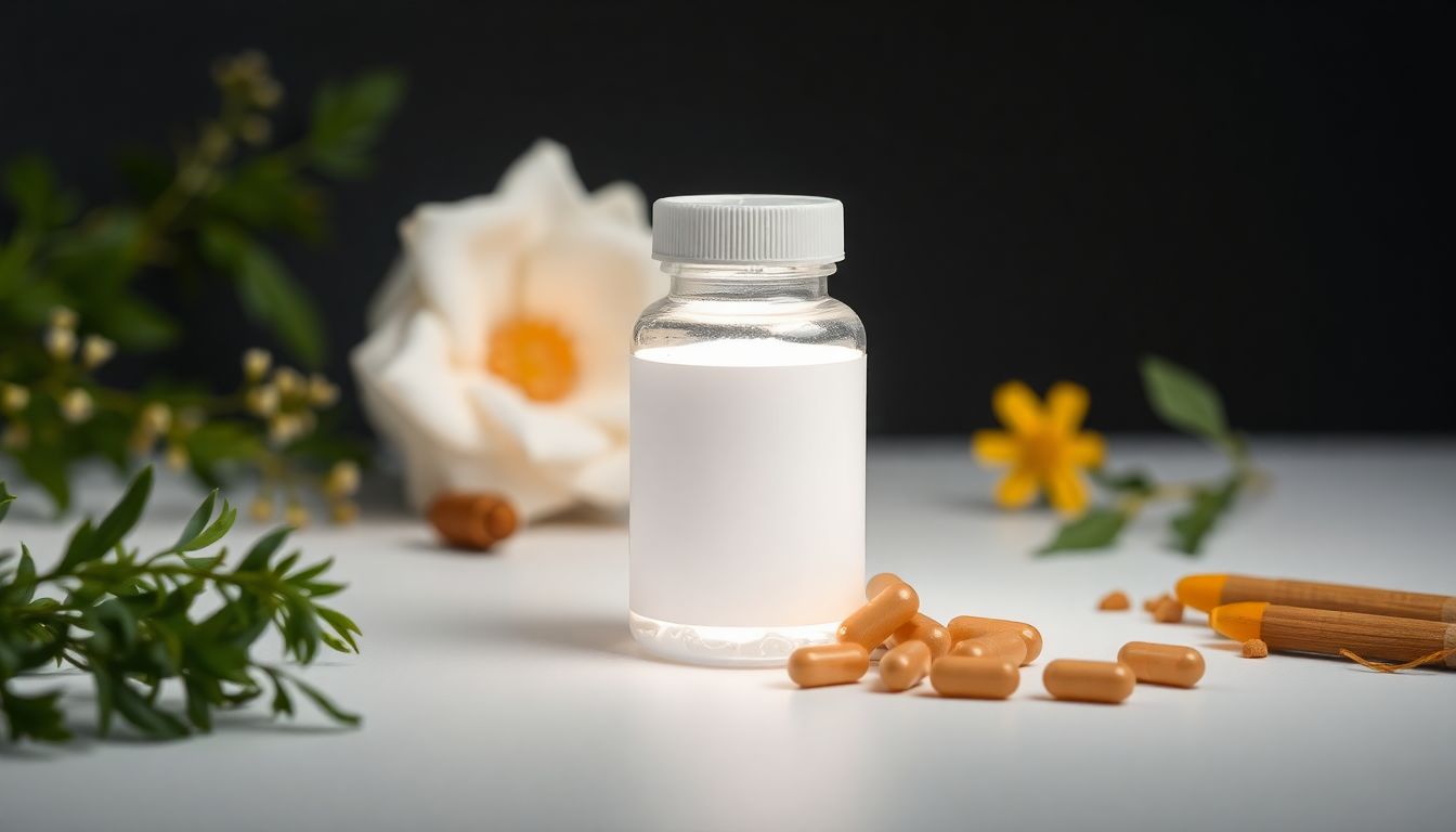 Thyrafemme supplement bottle with natural ingredients and glowing thyroid illustration, symbolizing science-backed thyroid support for women.