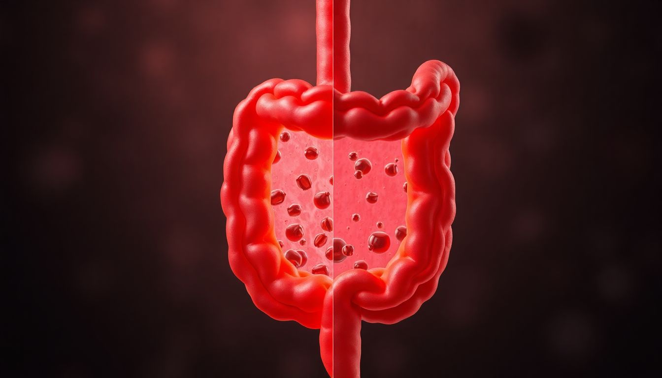 Microscopic comparison of the Gut Barrier (tight junctions) and the Skin Barrier (stratum corneum) connected by the Gut-Skin Axis.