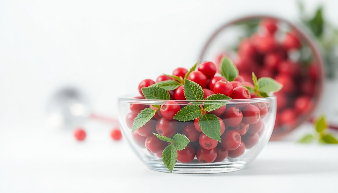 Fresh hawthorn berries and leaves arranged beside a stethoscope, symbolizing the connection between hawthorn and healthy blood pressure.