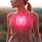 Illustration of a glowing thyroid gland radiating energy through a woman’s body, symbolizing how the thyroid affects metabolism and vitality.