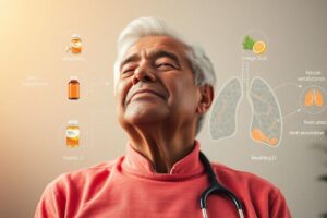 Science-backed natural remedies for COPD including supplements, healthy foods, and breathing techniques shown with a person breathing comfortably.