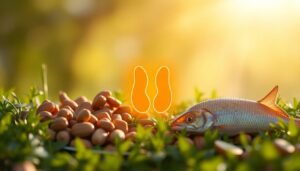 Glowing thyroid illustration surrounded by herbs, nuts, fish, and sunlight, representing natural ways to boost thyroid hormones.
