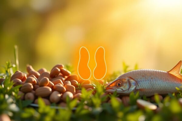 🌿 Natural Ways to Boost Thyroid Hormones (Support Your Energy and Balance Naturally) Glowing thyroid illustration surrounded by herbs, nuts, fish, and sunlight, representing natural ways to boost thyroid hormones.