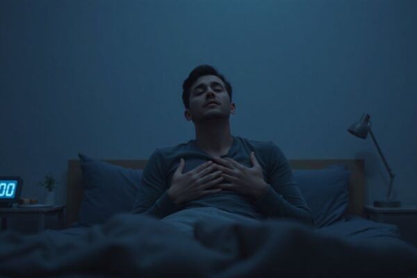 Nighttime Coughing: Why It Worsens and How to Stop the 3 AM Coughing Fits Person waking up with nighttime coughing fit at 3 AM, unable to sleep.