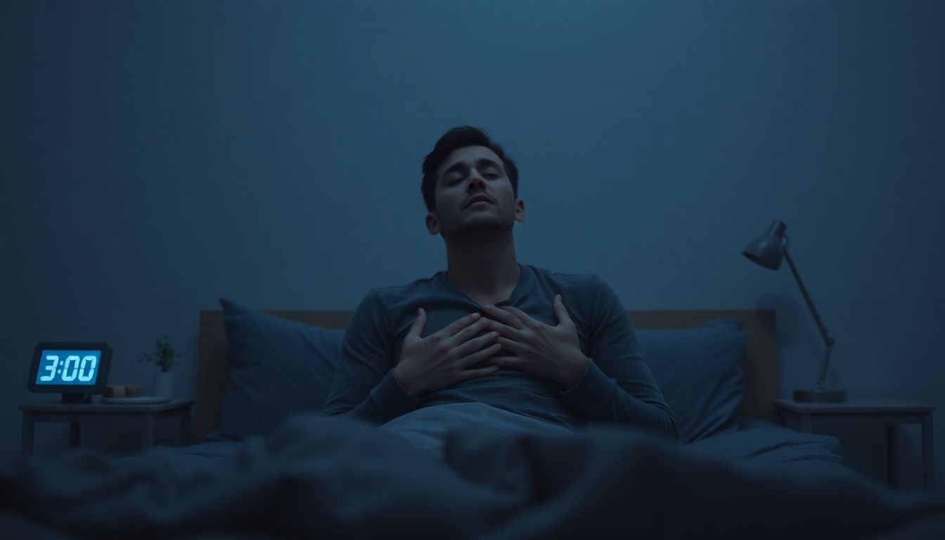 Person waking up with nighttime coughing fit at 3 AM, unable to sleep.