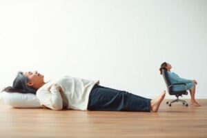 Four postural drainage positions showing how to position your body to drain mucus from different parts of the lungs using gravity.