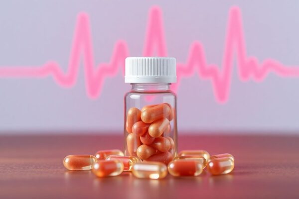 ⚡ The Role of CoQ10 in Blood Pressure and Heart Health (Science-Backed Benefits) CoQ10 softgels beside a red heart icon representing the connection between CoQ10, blood pressure, and cardiovascular health.