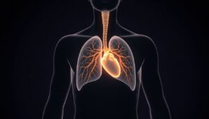 Diagram illustrating the path of the vagus nerve connecting the brain to the lungs and its role in controlling breathing