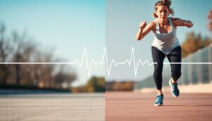 A split image showing a person walking outdoors and another performing high-intensity training, symbolizing two effective ways to support heart health and lower blood pressure.