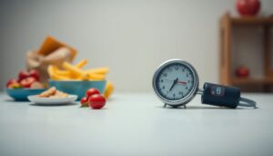 Split image showing unhealthy lifestyle causes of high blood pressure contrasted with healthy habits that naturally lower it.