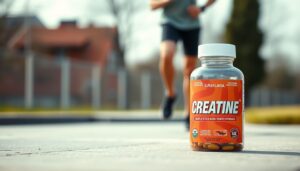 Person jogging outdoors with creatine supplement representing metabolic health