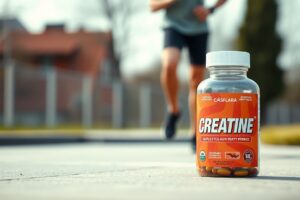 Person jogging outdoors with creatine supplement representing metabolic health