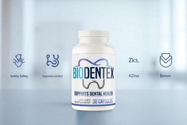 BioDentex safety infographic showing vitamins, minerals, and possible side effects.