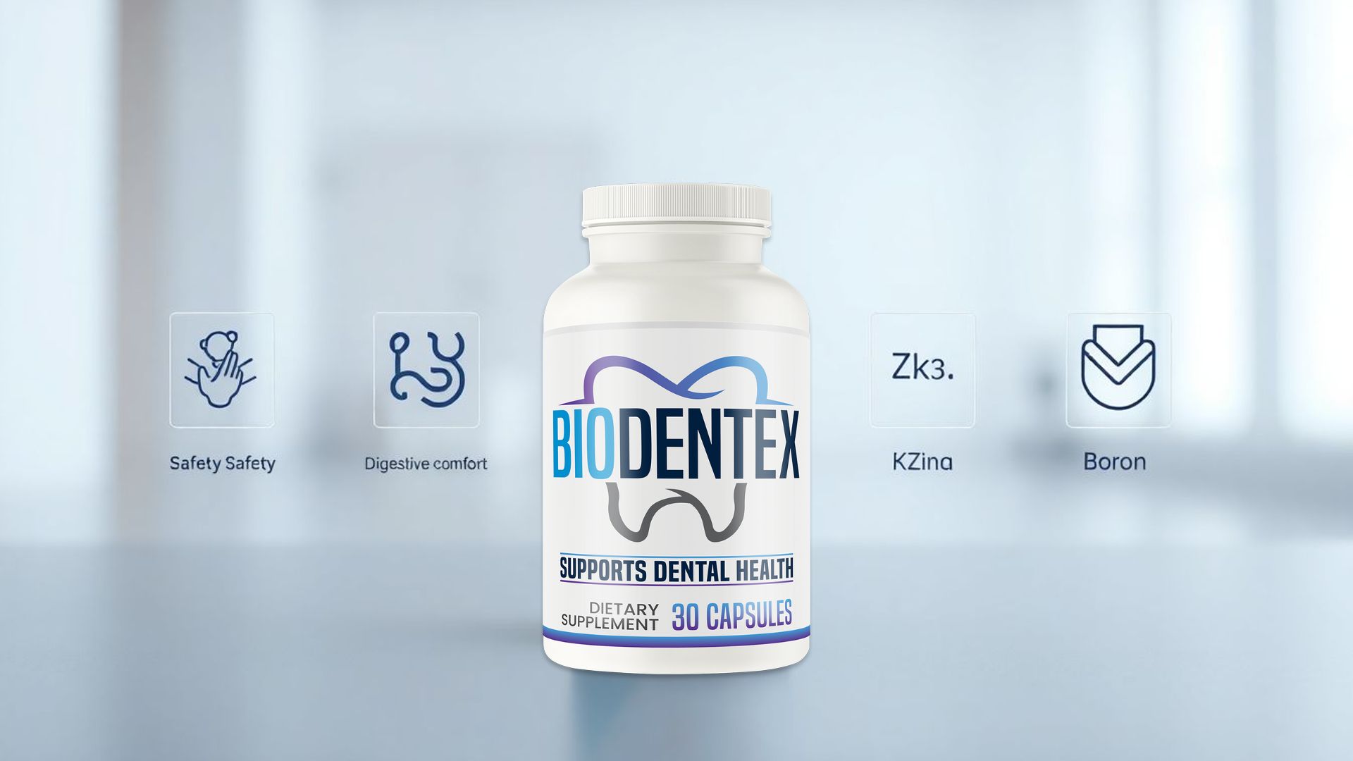 BioDentex safety infographic showing vitamins, minerals, and possible side effects.