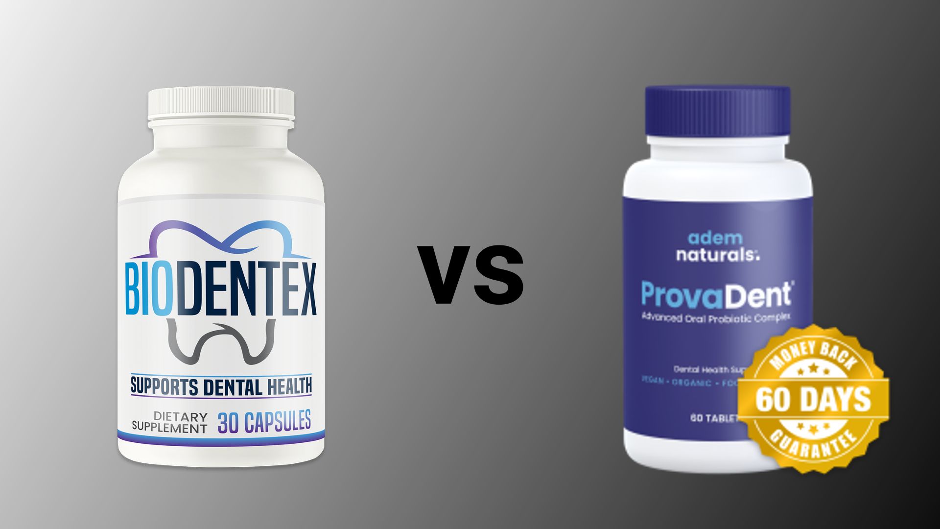 BioDentex vs ProvaDent comparison infographic showing pill vs liquid formats.