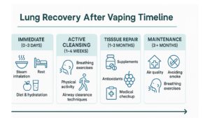 Step-by-step visual guide showing lung recovery process after quitting vaping with timeline and methods