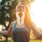 Woman doing yoga in morning light to support thyroid balance and energy.