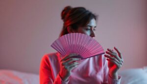 Woman experiencing hot flashes and night sweats during menopause.