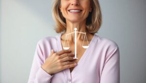 Woman understanding menopause hormonal changes and restoring balance naturally.