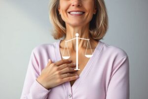 Woman understanding menopause hormonal changes and restoring balance naturally.