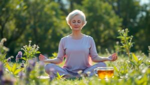 Woman finding natural hormone balance during menopause without HRT.