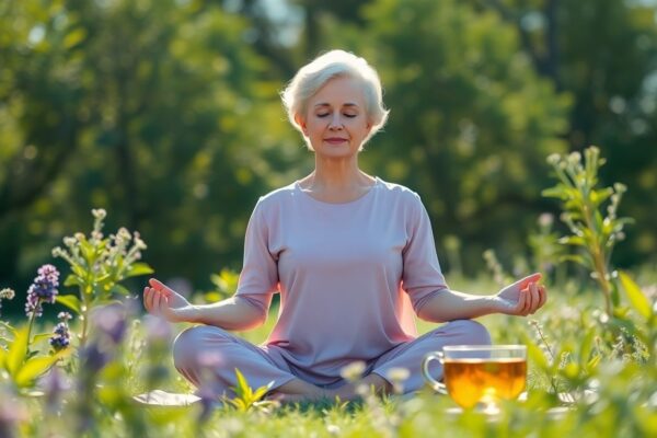 Woman finding natural hormone balance during menopause without HRT.