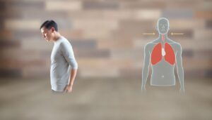 Comparison diagram showing how spinal alignment affects lung capacity and diaphragmatic breathing