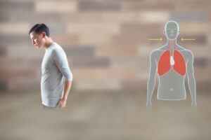 Comparison diagram showing how spinal alignment affects lung capacity and diaphragmatic breathing