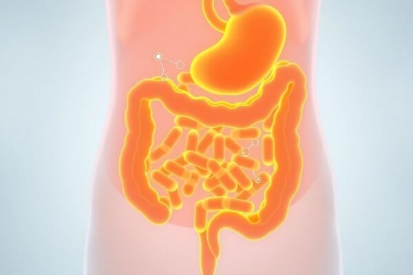 Illustration showing gut healing after antibiotics with restored microbiome.