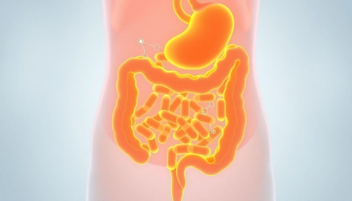 Illustration showing gut healing after antibiotics with restored microbiome.