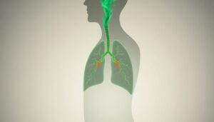 Diagram illustrating how silent reflux (LPR) causes stomach mist to travel up and inflame the lungs and airways.