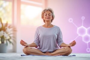 Woman calming stress and lowering cortisol during menopause.