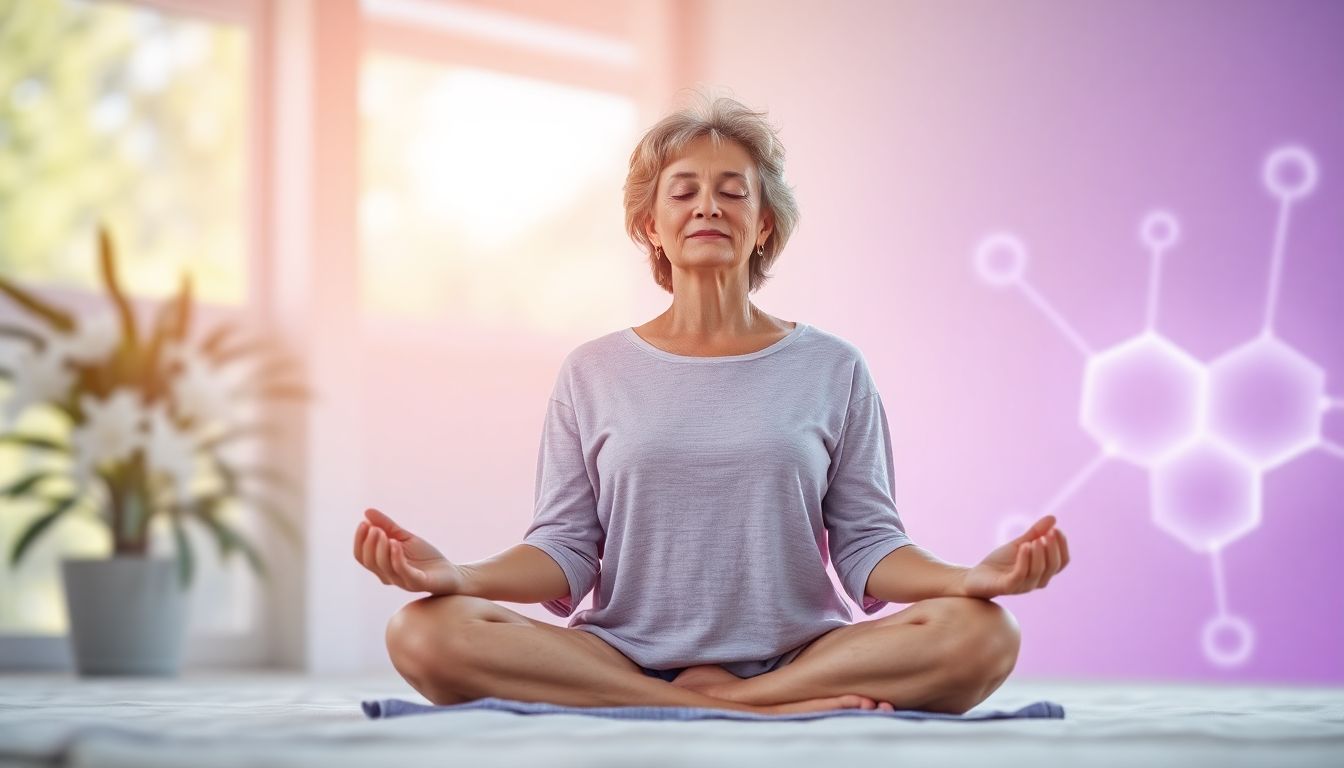 Woman calming stress and lowering cortisol during menopause.