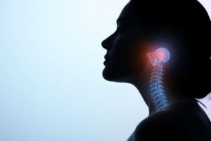 Illustration of thyroid and adrenal connection in women, representing stress and hormone balance.