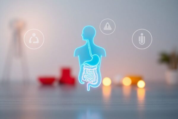 Illustration showing warning signs around an inflamed gut.