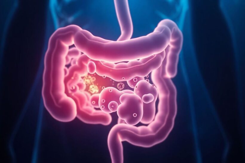 Illustration showing leaky gut and intestinal cell repair.