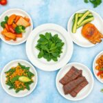 7-day anti-inflammatory diet for prostate health featuring prostate-friendly foods like salmon, tomatoes, broccoli, walnuts, and green tea arranged on plates