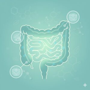 Illustration showing reduced gut inflammation leading to healthier body and skin.