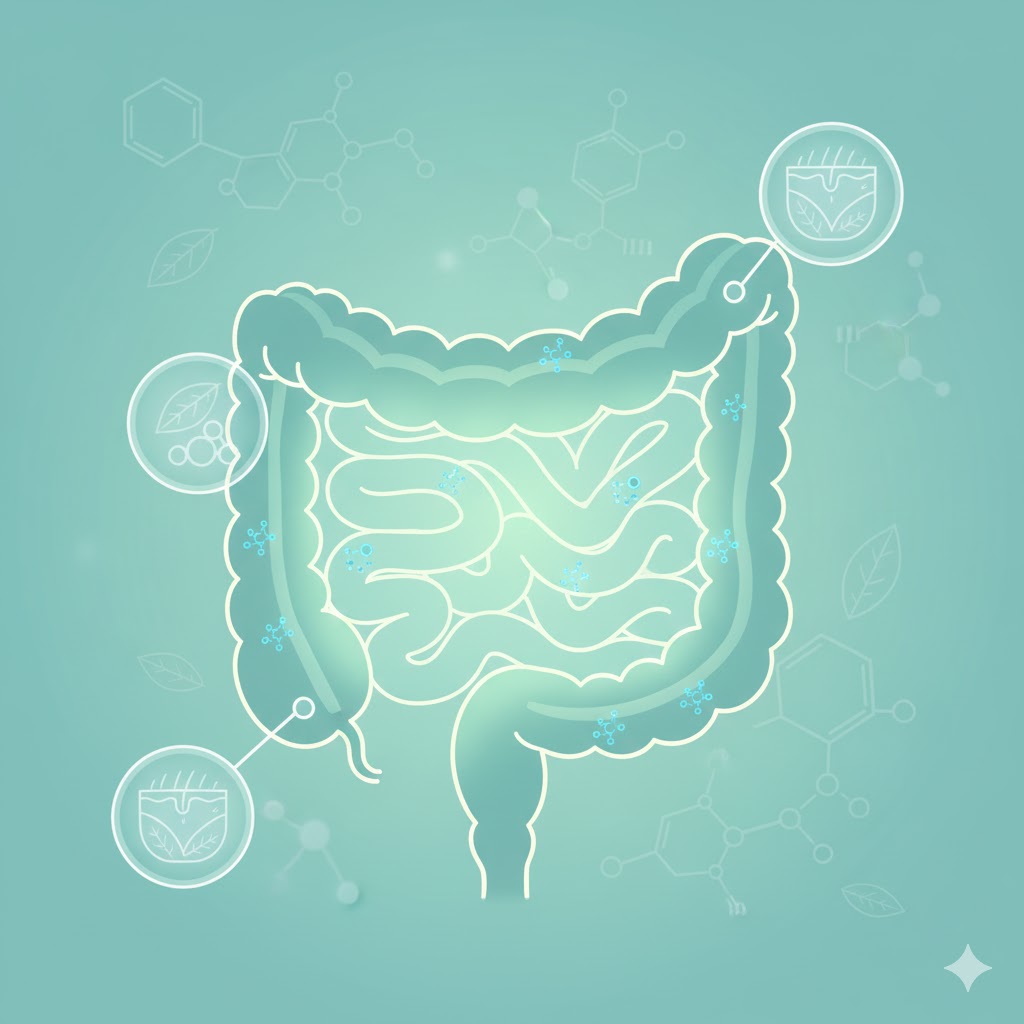 Illustration showing reduced gut inflammation leading to healthier body and skin.