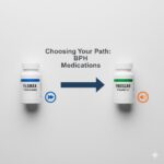 Visual comparison of two BPH medication paths: Flomax for fast relief vs. Proscar for long-term prostate shrinkage.
