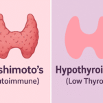 Illustration comparing Hashimoto’s and hypothyroidism in women.