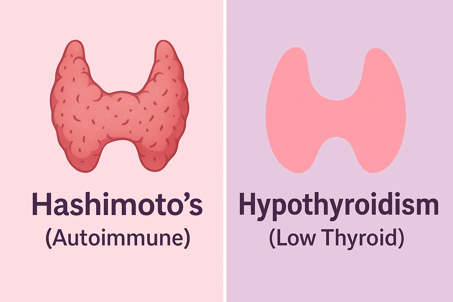 Illustration comparing Hashimoto’s and hypothyroidism in women.