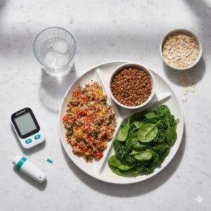 Low glycemic index foods with glucose monitor for blood sugar management
